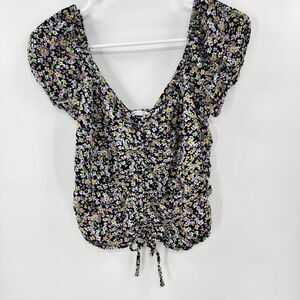 Elodie floral cinch crop top off shoulder cute summer medium black flowers